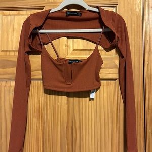 PLT Rust Shrug Strappy Crop Top